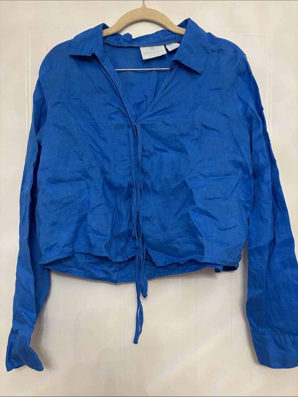 Cynthia Rowley Cobalt Blue Tie-Front Collared Blouse